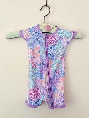 Little Sleepies Doodle Blooms Print Shorty Zippy Baby Romper Bamboo Sz 12-18 mo